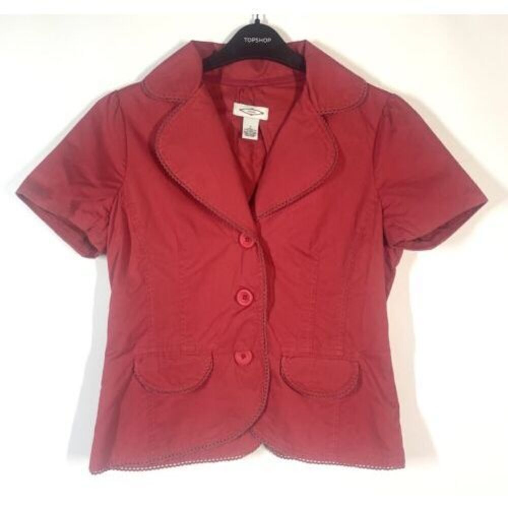 Anthropologie Sitwell Short Sleeve Button Down Pink Shirt Blazer Top Women 8
